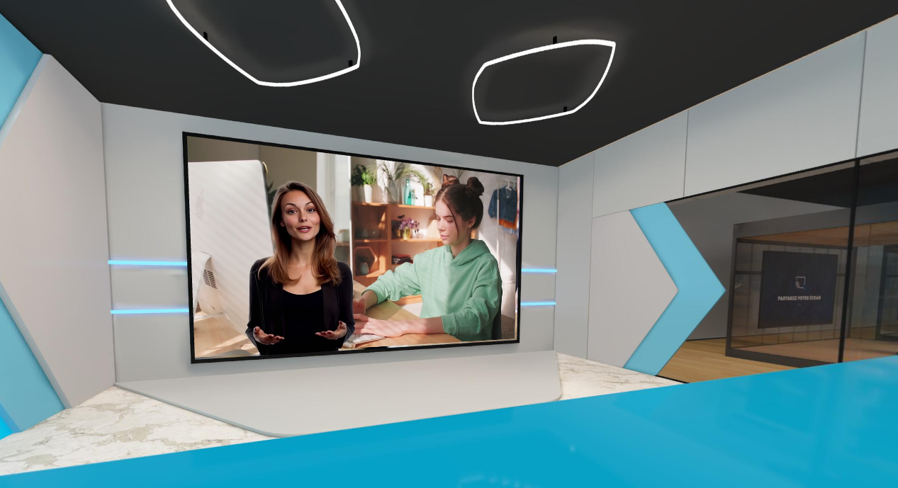 Salle de présentation ATLANTIS avec écran géant vidéo